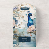 Elegante Floral Peacock Chinoiserie Bruiloft All In One Uitnodiging (Buitenkant)