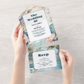 Elegante Floral Peacock Chinoiserie Bruiloft All In One Uitnodiging (Afscheurbaar)