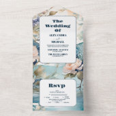 Elegante Floral Peacock Chinoiserie Bruiloft All In One Uitnodiging (Binnen)