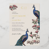 Elegante Floral Peacock Gold Wedding Folie Uitnodiging (Voorkant)