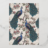 Elegante Floral Peacock Gold Wedding Folie Uitnodiging (Achterkant)