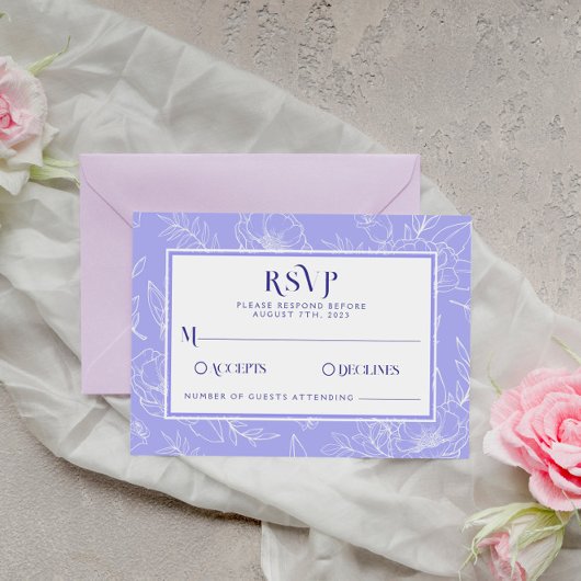Elegante Floral Periwinkle Boho Modern Wedding RSVP Kaartje