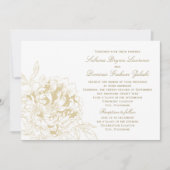 Elegante Floral Pioen Bruiloft Champagne Goud Kaart (Voorkant)