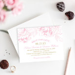 Elegante Floral Pioen Bruiloft Roze Goud Save The Date<br><div class="desc">Elegante en romantische pioenenbruiloft bespaart het datumkaartontwerp. Roze en champagne gouden kleurenschema.</div>