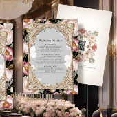 Elegante Floral Pioen Goud Roze en Zwart Details Kaart