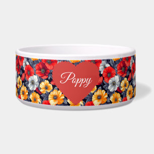 Elegante Floral Poppy Red Pet Bowl Voerbakje
