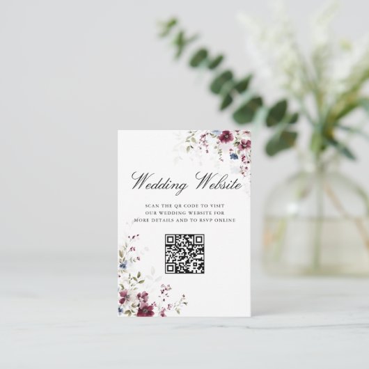 Elegante Floral QR code bruiloft website Details Informatiekaartje (Staand voorkant)
