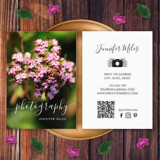 Elegante Floral QR Code minimalistische fotografie Visitekaartje