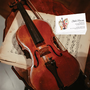 Elegante Floral QR Code Viool Leraar Violiniste Visitekaartje