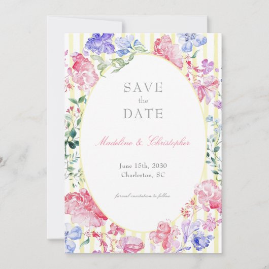Elegante Floral Regency foto bruiloft Save The Date (Voorkant)