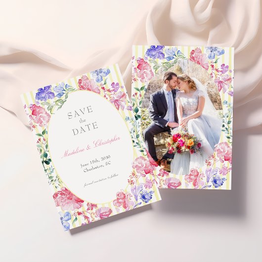 Elegante Floral Regency foto bruiloft Save The Date