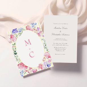 Elegante Floral Regency Monogram Huwelijk Kaart