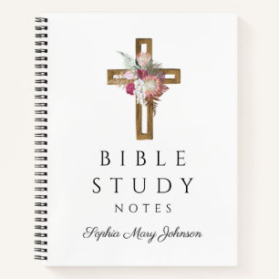 Elegante Floral Religious Cross Bijbelstudie Notitieboek