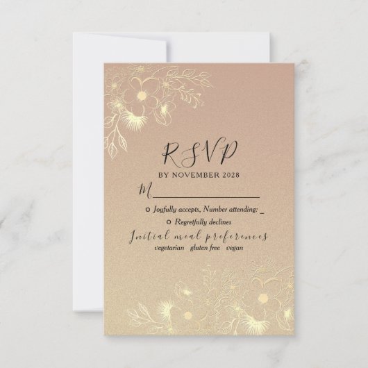 Elegante Floral Roos Gold Wedding RSVP Kaartje (Voorkant)