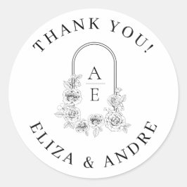 Elegante Floral Roos Krans Koppels Monogram Ronde Sticker