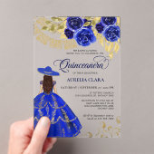 Elegante Floral Royal Blue Mexicaanse Quinceañera Acryl Uitnodigingen (Insitu (Draagbaar))