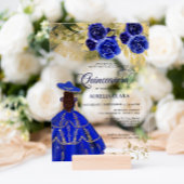 Elegante Floral Royal Blue Mexicaanse Quinceañera Acryl Uitnodigingen