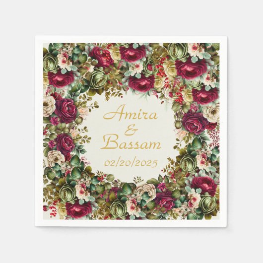 Elegante Floral Rozen Islamitische bruiloft Servet (Voorkant)