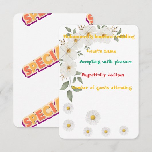 Elegante Floral RSVP-kaart – gepersonaliseerde wid RSVP Kaartje (Voorkant / Achterkant)