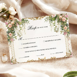Elegante Floral RSVP-kaart met gouden Lijst RSVP Kaartje