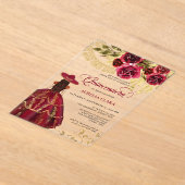 Elegante Floral Ruby Red Charra Quinceañera Acryl Uitnodigingen (Laagn)