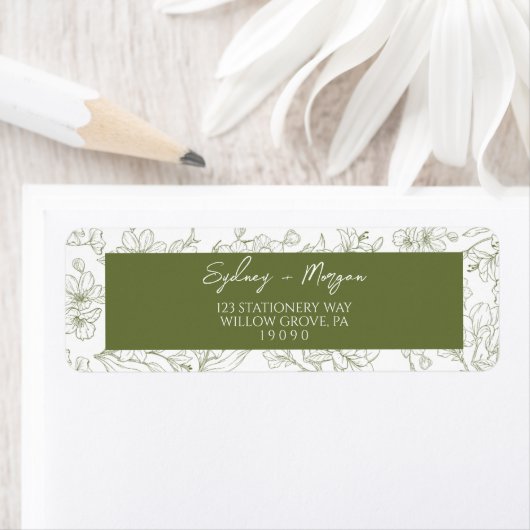 Elegante Floral Sage Botanical Green Retour Adres Etiket (Insitu)
