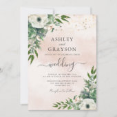 Elegante Floral Sage Green Blush Wedding Kaart (Voorkant)