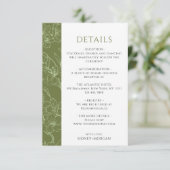 Elegante Floral Sage Green Wedding Details Informatiekaartje (Staand voorkant)