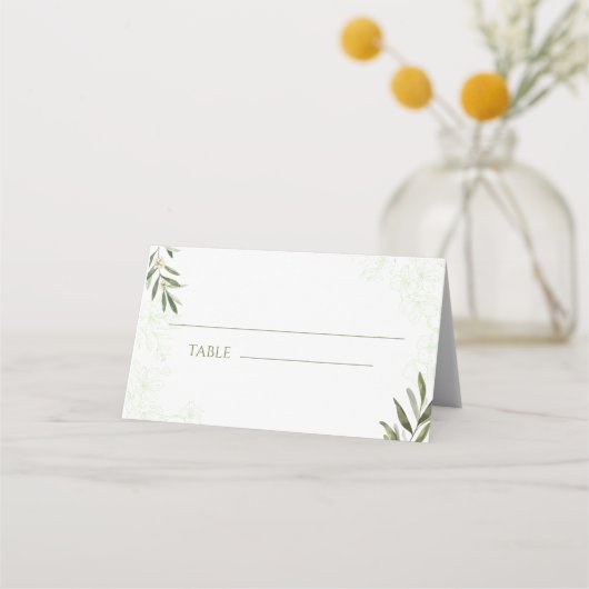 Elegante Floral Sage Green Wedding Place Card Plaatskaartje (Voorkant)
