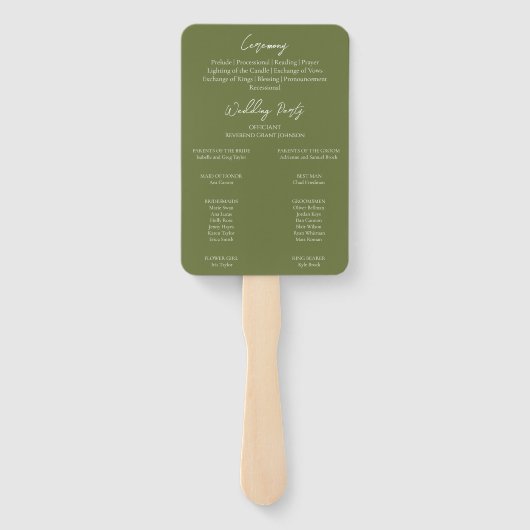 Elegante Floral Sage Green Wedding Program Fan Handwaaier (Achterkant)