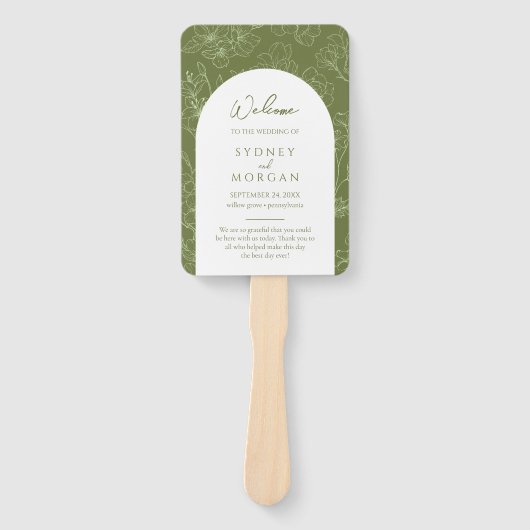 Elegante Floral Sage Green Wedding Program Fan Handwaaier (Voorkant)