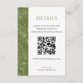 Elegante Floral Sage Green Wedding QR code Details Informatiekaartje