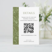 Elegante Floral Sage Green Wedding QR code Details Informatiekaartje (Staand voorkant)