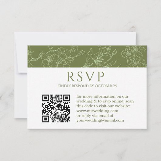 Elegante Floral Sage Green Wedding QR code RSVP Au (Voorkant)