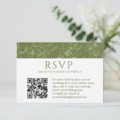 Elegante Floral Sage Green Wedding QR code RSVP Au Kaartje (Staand voorkant)