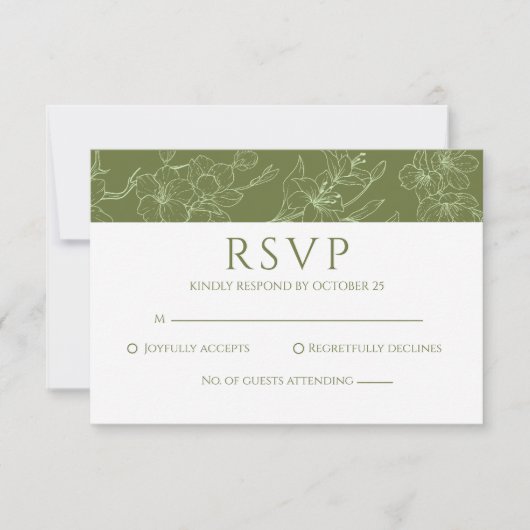 Elegante Floral Sage Green Wedding RSVP Kaart (Voorkant)