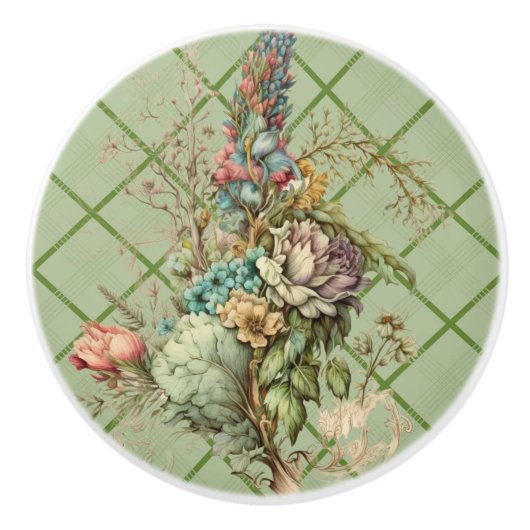 Elegante Floral Sage Keramische Trek Knop (Voorkant)