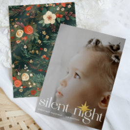 Elegante Floral Silent Night Christmas Star Foto Folie Feestdagenkaart