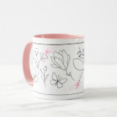 Elegante Floral Sketch-Minimalistische Koffie Mok (Voorkant links)