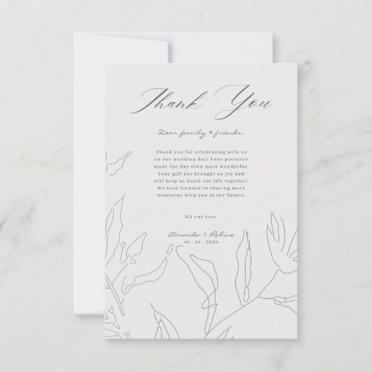 Elegante Floral Sketch Wedding Bedankkaart (Voorkant)