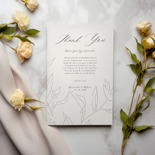 Elegante Floral Sketch Wedding Bedankkaart