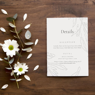 Elegante Floral Sketch Wedding Details Informatiekaartje