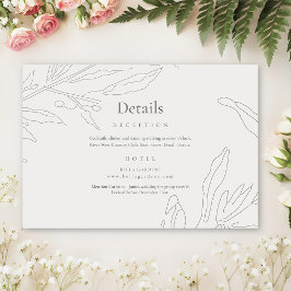 Elegante Floral Sketch Wedding Details Informatiekaartje