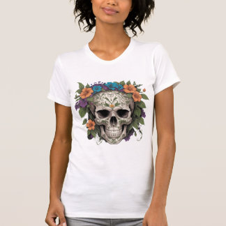 Elegante Floral Skull Fusion – Bold Gothic T-shirt