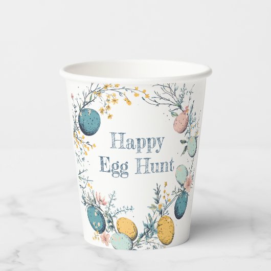 Elegante Floral Spring Easter Egg Hunt Papieren Bekers (Achterkant)