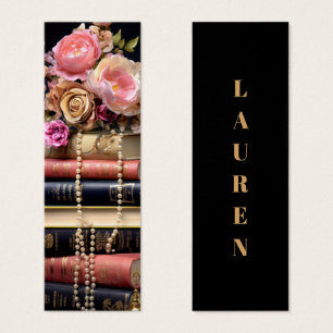 Elegante Floral Stack van Boeken Bladwijzer Mini Visitekaartjes