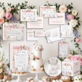 Elegante Floral Swan Blush Pink Ribbon Baby shower Kaart