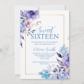 Elegante Floral Sweet Sixteen Uitnodiging (Voorkant)