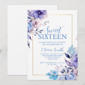 Elegante Floral Sweet Sixteen Uitnodiging (Voorkant / Achterkant)