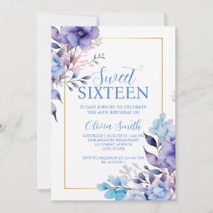 Elegante Floral Sweet Sixteen Uitnodiging
